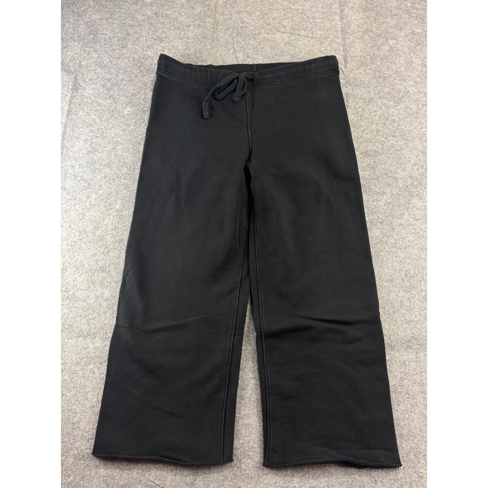 Frank & Eileen Black Cotton Fleece Wide Leg Crop Pants Drawstring Women S Lounge